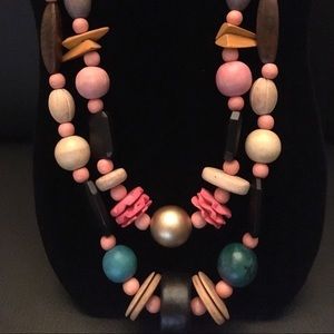 Double strand wood beaded necklace